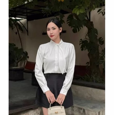 Áo sơ mi nữ dài tay cổ trụ phối thành cà vạt điệu đà BRIYO SM43